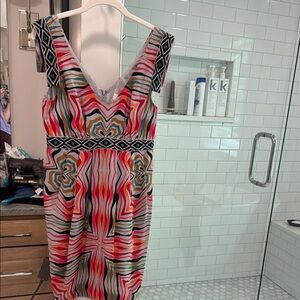 Tibi Red and Black Sheath Dress V-Neck Sleeveless